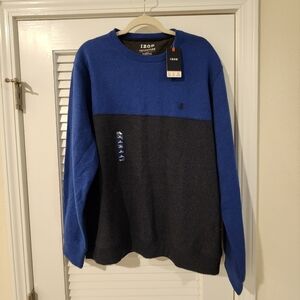 Izod NWT Blue‎ Heather Color Block Sweatshirt Fleece Performance Stretch Large